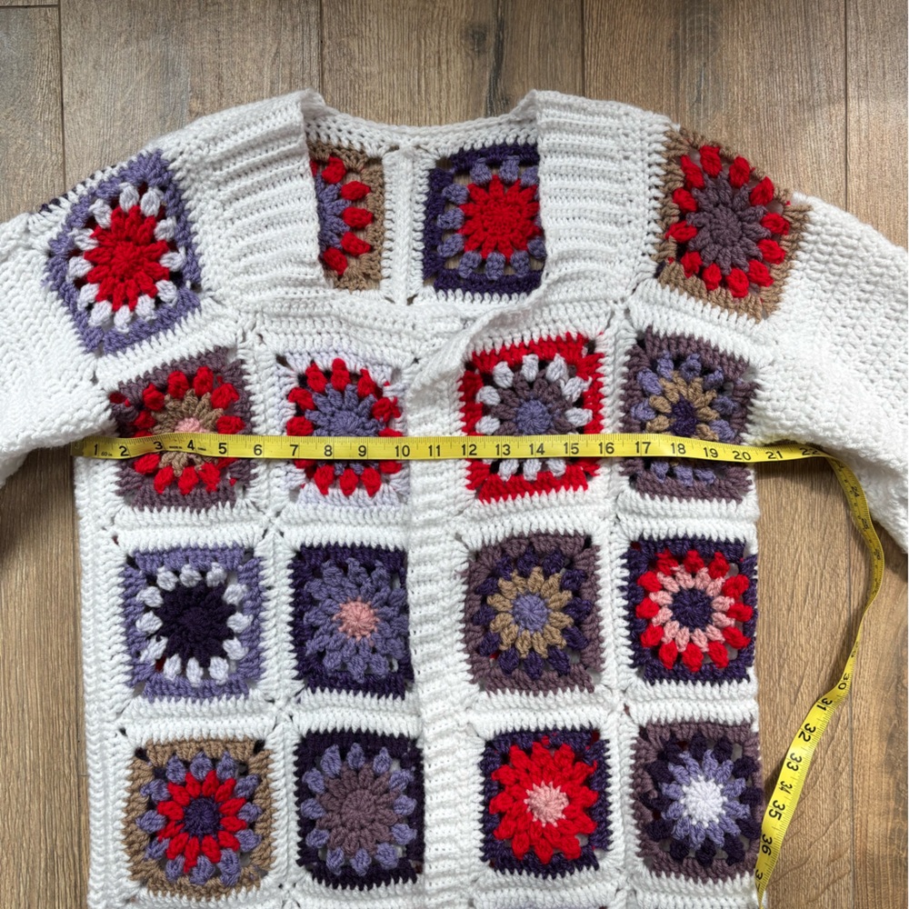 Crochet Granny Square Knit Oversized Cardigan Sweater Bode Inspired Medium/Large - Picture 9 of 16